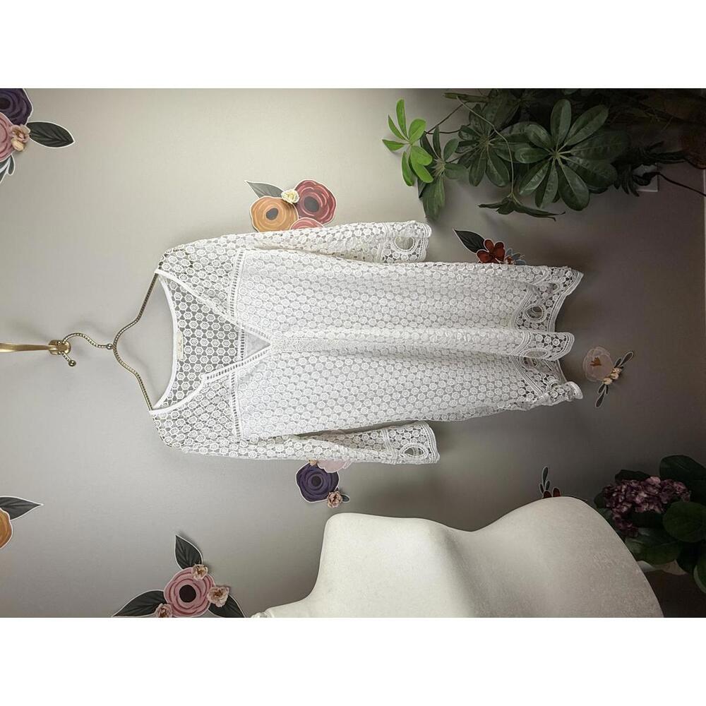 Les Amis White Crochet 3/4 Lined Knee Length Cover-up Dress - Size - Large
